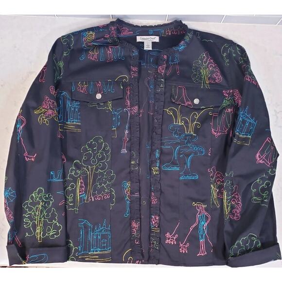 Coldwater Creek Womens Large Black Denim Jean Jacket Embroidered Lightweight VGC - Picture 9 of 14